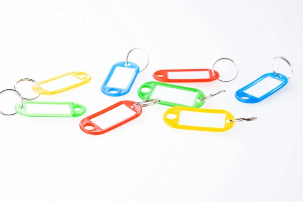 Blank Colorful Keychains Ring Key Isolated White — Stock Photo, Image