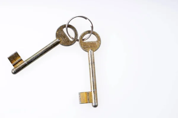 Two Old Simple Front Door Keys Isolated White — Stock Photo, Image