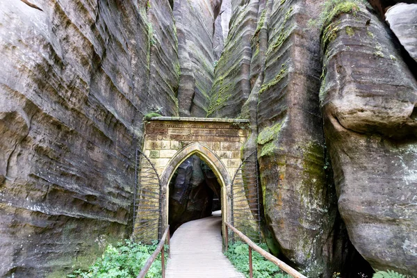 Gothic Gate Majestic Sandstone Rock Walls Adrspach Rock City Czech — Stock Photo, Image