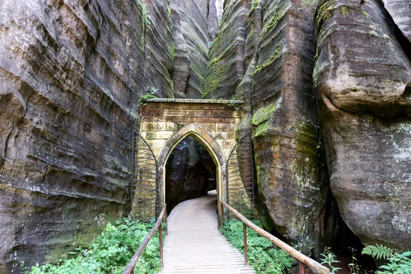 Gothic Gate Majestic Sandstone Rock Walls Adrspach Rock City Czech — Stock Photo, Image