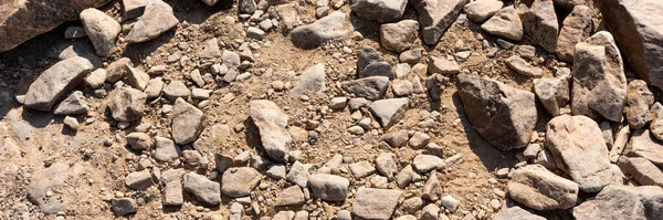 Panorámás Kép Felület Borított Nagy Kövek Földön Túraútvonal Felszíne Felülnézet — Stock Fotó