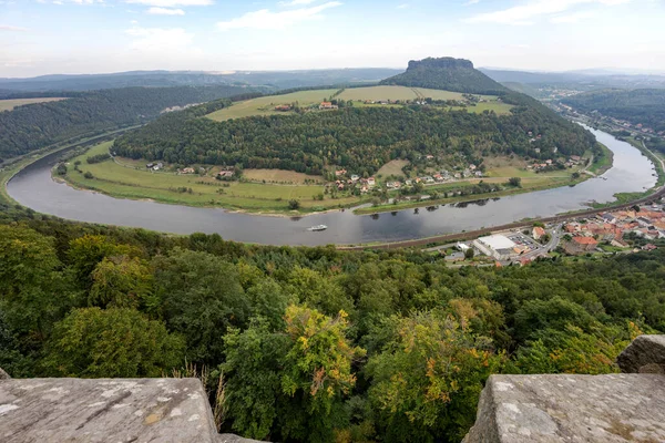 Blick Von Der Festung Königstein Auf Eine Elbbiegung Der Sächsischen — Stockfoto