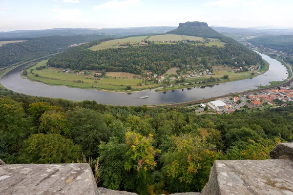 View Koenigstein Fortress Bend River Elbe Saxony Switzerland Germany — Stock Photo, Image