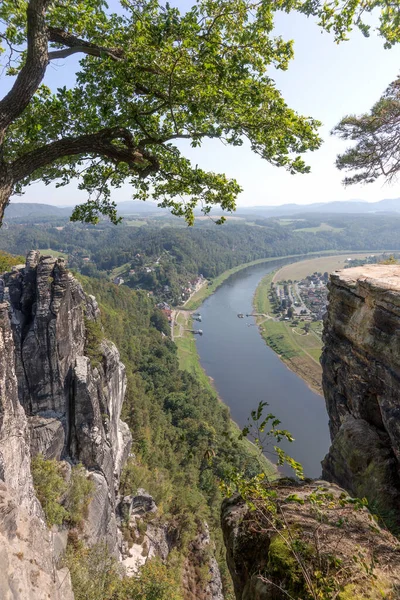 Blick Vom Bastei Felsen Auf Die Elbe Der Sächsischen Schweiz — Stockfoto