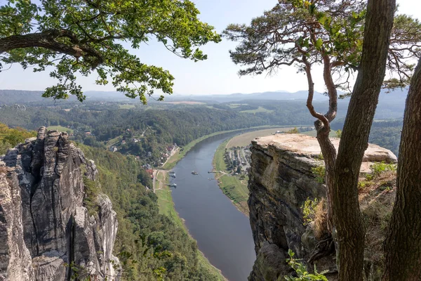 Blick Vom Bastei Felsen Auf Die Elbe Der Sächsischen Schweiz — Stockfoto