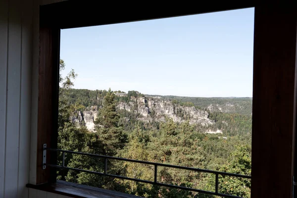 Elbe Sandstone Mountains Saxon Switzerland Seen Window Germany — Stock Photo, Image