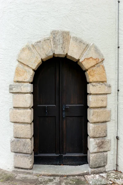 Old Wooden Door Frame Made Sandstone — Stock Photo, Image