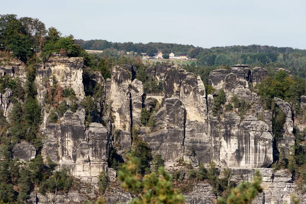 Rocks landscape of the Bastei rocks in Rathen. Saxon Switzerland. Saxony. Germany