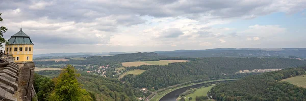 Blick Von Der Festung Königstein Auf Die Elbe Und Die — Stockfoto