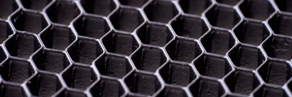 Panoramatické Černé Hexagon Mozaiky Pozadí Šestihranná Černá Textura — Stock fotografie