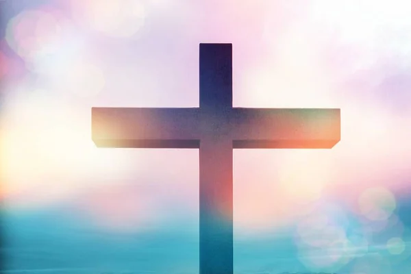 Christian Cross Colorful Bokeh Lights — Stock Photo, Image