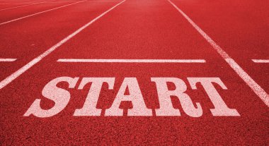 Başlangıç çizgisi. Başlat, kırmızı arkaplan kelimesi