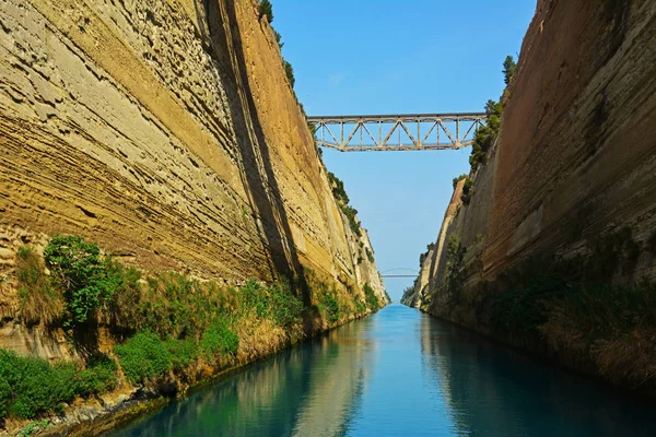 View Corinth Canal Artificial Waterway Connects Gulf Corinth Aegean Sea — Stock Photo, Image