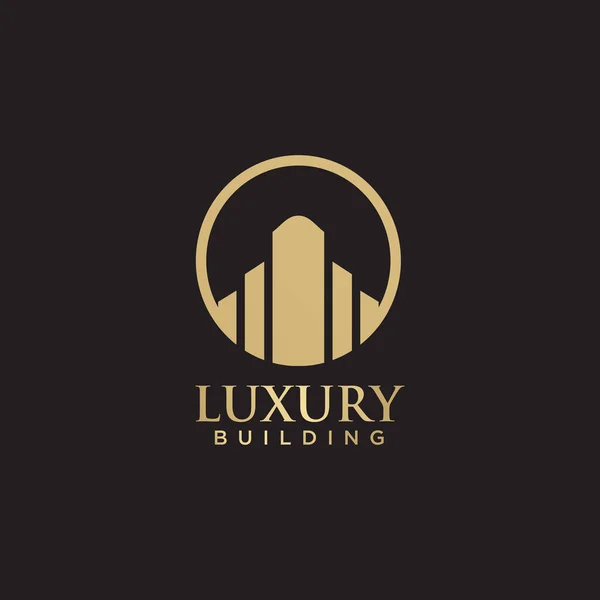 Design Logotipo Edifício Luxo Com Modelo Vetor Cor Dourada — Vetor de Stock