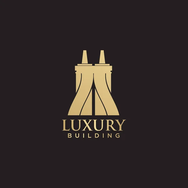 Design Logotipo Edifício Luxo Com Modelo Vetor Cor Dourada —  Vetores de Stock