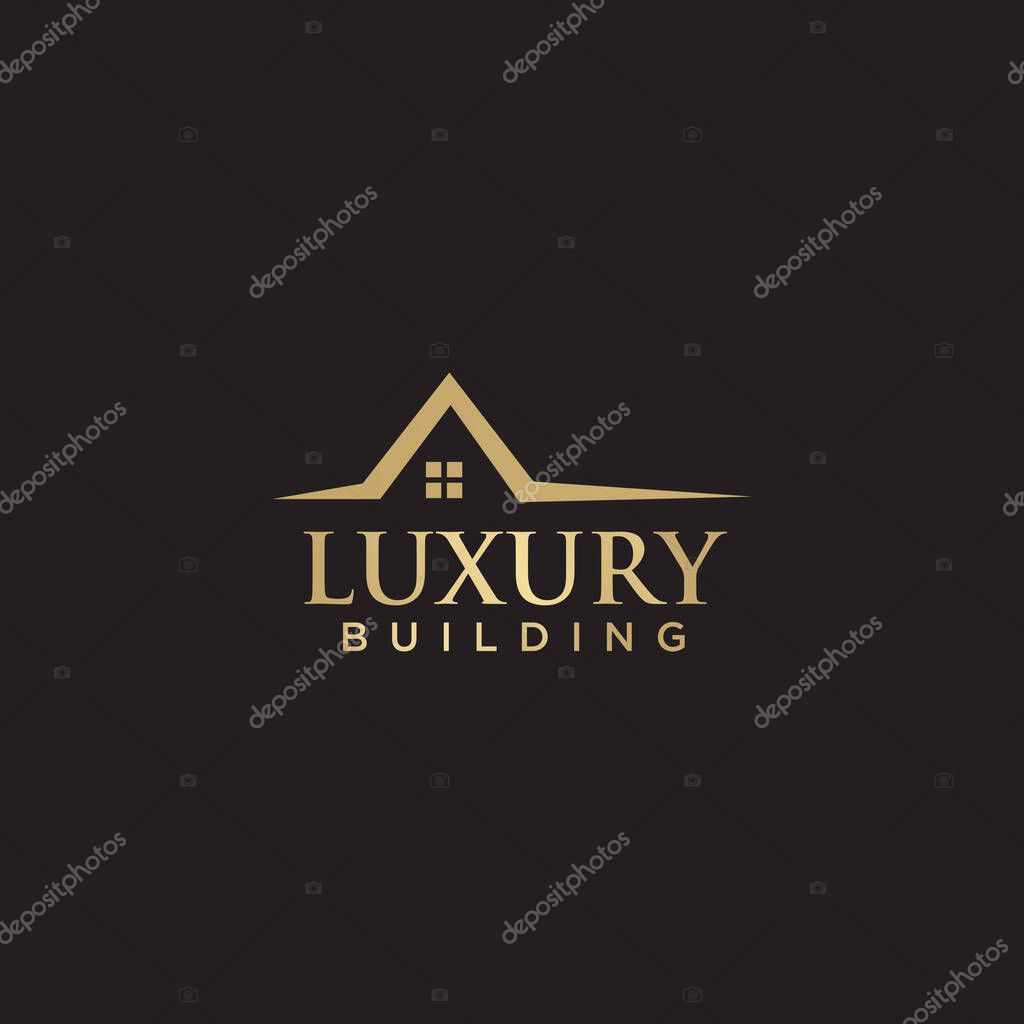 Luxury building logo design with gold color vector template