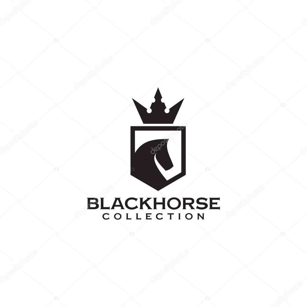 Horse king logo design with crown vector template