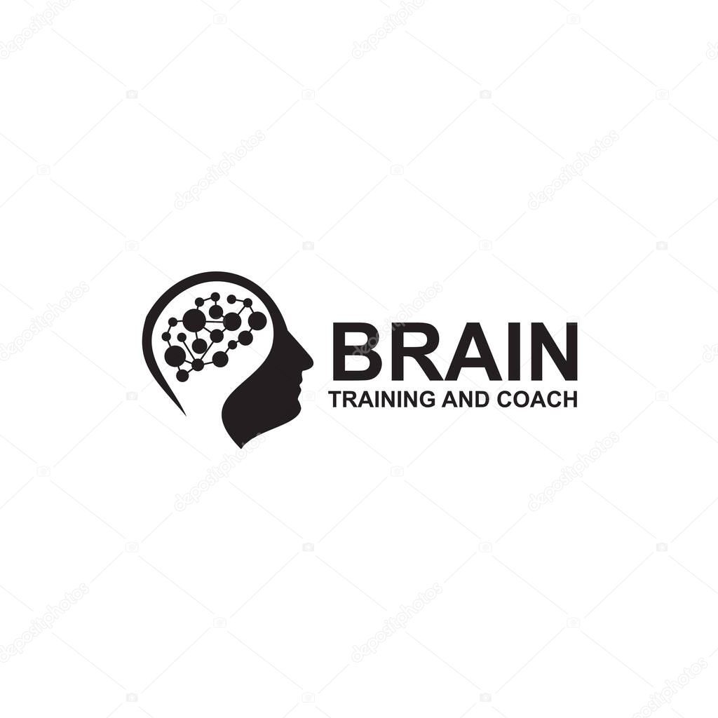 Training and coaching logo design with using graphic icon of brain of human