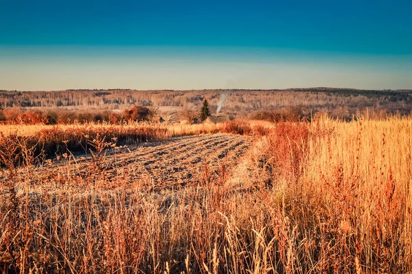 Rurale Landschap Bij Dageraad Herfst — Stockfoto