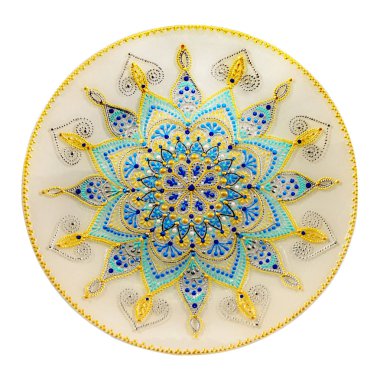 Dekoratif seramik tabak ile el boyalı. Sanat, el yapımı.