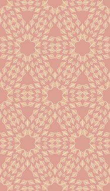 Şeftali ve Krem Simetrik Kusursuz Yapraklı Tekrarlayan Vektör Deseni