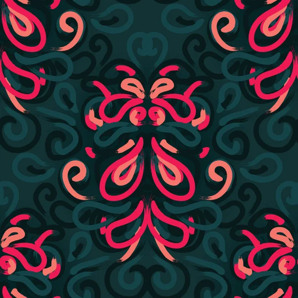 Motif Damassé Sombre Moody Turquoise Rouge Corail — Image vectorielle