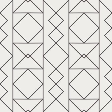 Basit çizgi sanatı geometrik kusursuz vektör tekrarlama deseni örneği. Kare, üçgen, elmas. Kahverengi krema.