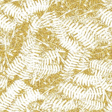 Altın parıltısı ve beyaz tropikal desenler