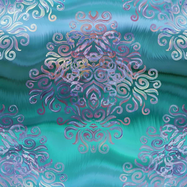 Shiny damask pattern on wavy satin like material — Stock Photo, Image