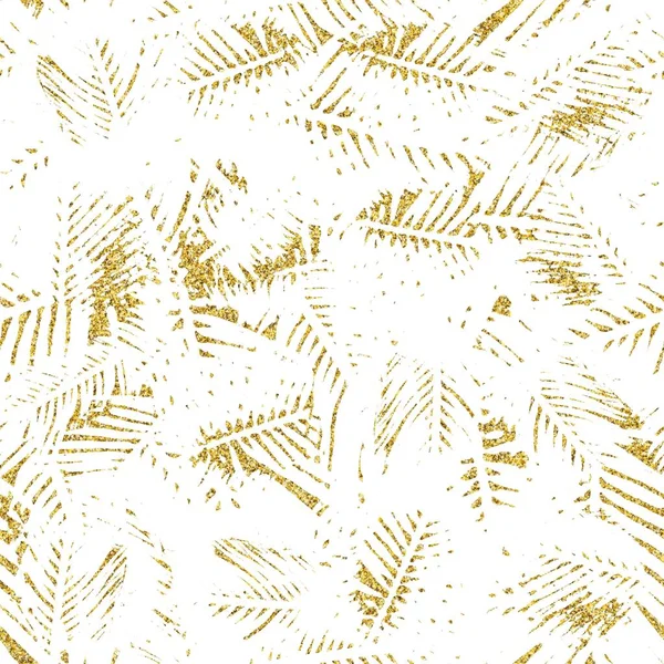Goud glitter en witte tropische naadloze patroon — Stockfoto