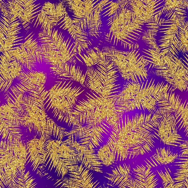 Brillo dorado y patrón inconsútil tropical púrpura — Foto de Stock