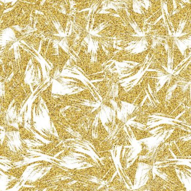Altın parıltısı ve beyaz tropikal desenler