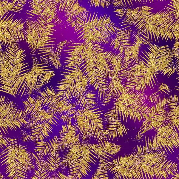 Złoty brokat i fioletowy tropikalny wzór bez szwu — Zdjęcie stockowe