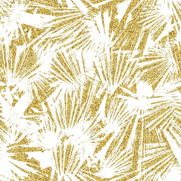 Brilho de ouro e padrão tropical sem costura branco — Fotografia de Stock