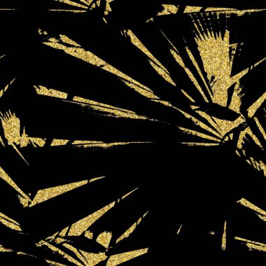Altın parıltısı ve siyah tropikal desenler