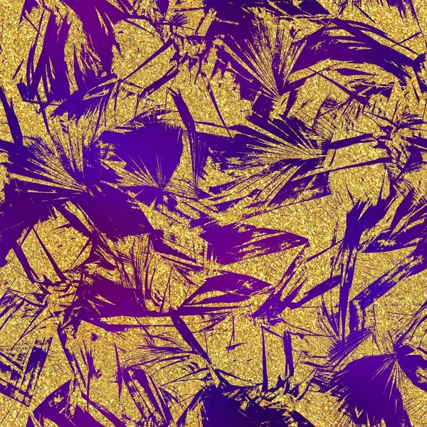 Золотий блиск і фіолетовий тропічний безшовний візерунок — стокове фото