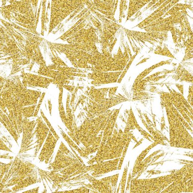 Altın parıltısı ve beyaz tropikal desenler