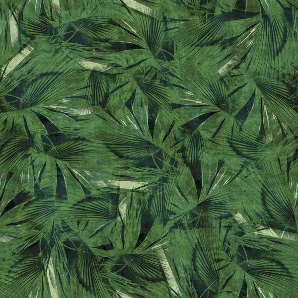 Зеленые тропические пальмы листья бесшовные — стоковое фото