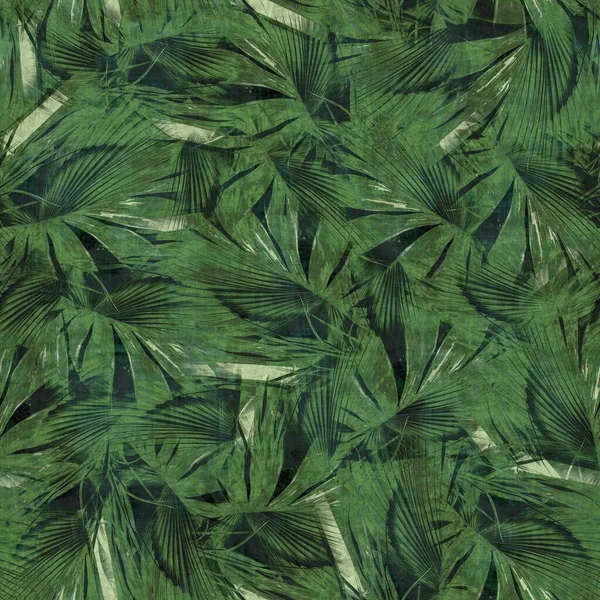 Green tropical palm tree leaves seamless pattern — Stock Photo, Image