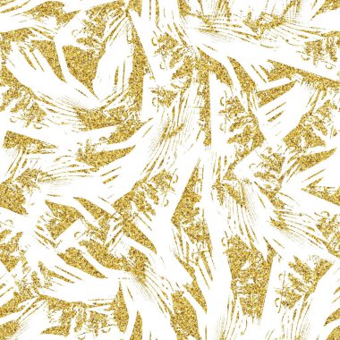 Altın parıltısı ve beyaz tropikal desenler