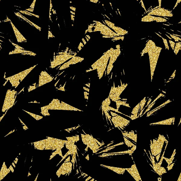 Paillettes d'or et motif tropical noir sans couture — Photo