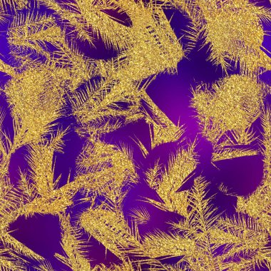 Altın parıltı ve mor tropikal desenler