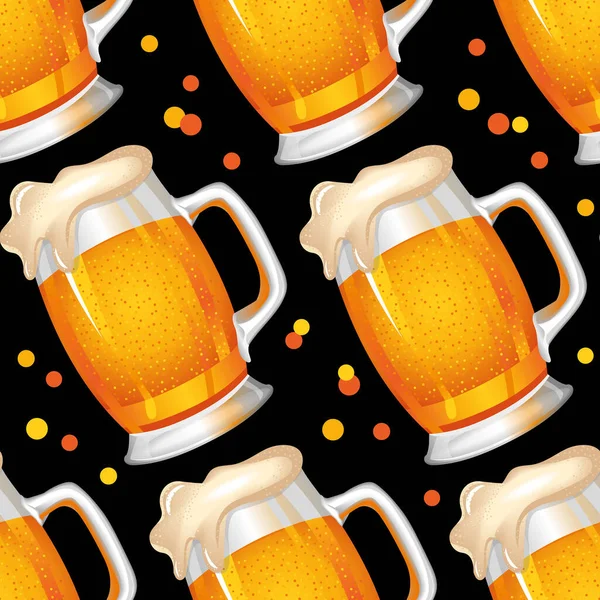 A large mug of light beer with foam. Pattern on a black background. — Stock Photo, Image