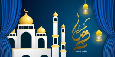 Ramadan kareem 2020 background. vector illustration with mosque and moon, place for text greeting card and banner