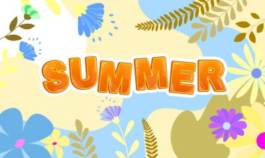 Çiçek çerçeveli, yaz arkaplanı ve güzel bir pankart tasarla. Vektör illüstrasyon şablon pankartları.