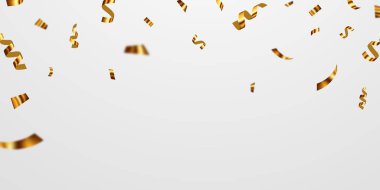 Konfeti altın kurdelelerle kutlama şablonu. Lüks tebrik kartı.