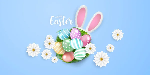 Mutlu Paskalyalar Tavşan Süslü Yumurtalar — Stok Vektör