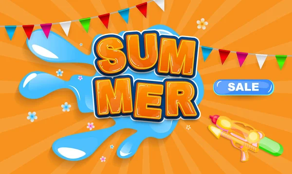 Zomer Verkoop Waterpistool Poster Banner Vector Illustratie Ontwerp Voor Poster — Stockvector