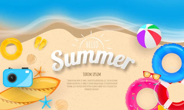 Cartel Marco Primavera Verano Anillo Natación Saludo Fondo Banner Vector — Vector de stock