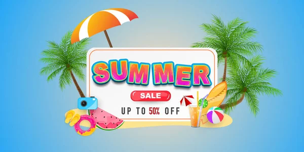 Zomer Verkoop Zwemring Begroeting Achtergrond Viering Vector Illustratie Poster Banner — Stockvector